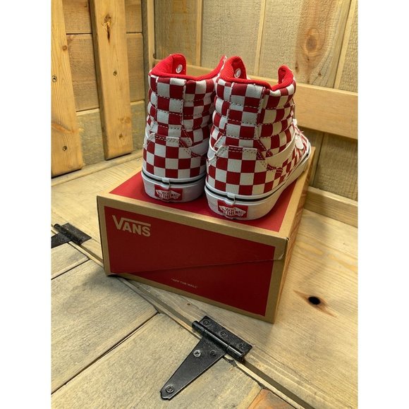 Us7 NEW Vans Filmore Hi Shoes Womens Canvas High Top Red White Checkerboard - Picture 4 of 7